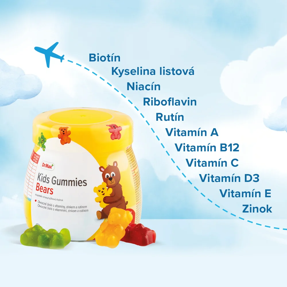 Dr. Max Kids Gummies Bears 1×50 ks, ovocné želé s vitamínmi, zinkom a rutínom