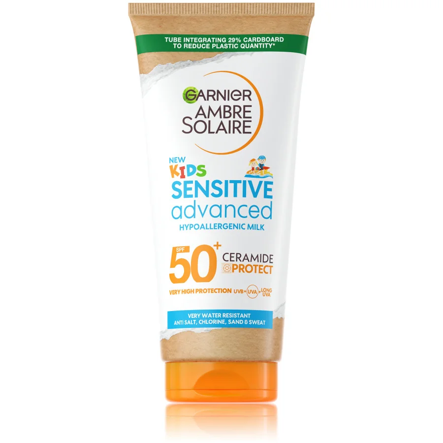 Garnier Ambre Solaire Sensitive Advanced Kids opaľovacie mlieko, veľmi vysoká ochrana na citlivú detskú pokožku, SPF 50+, 175 ml