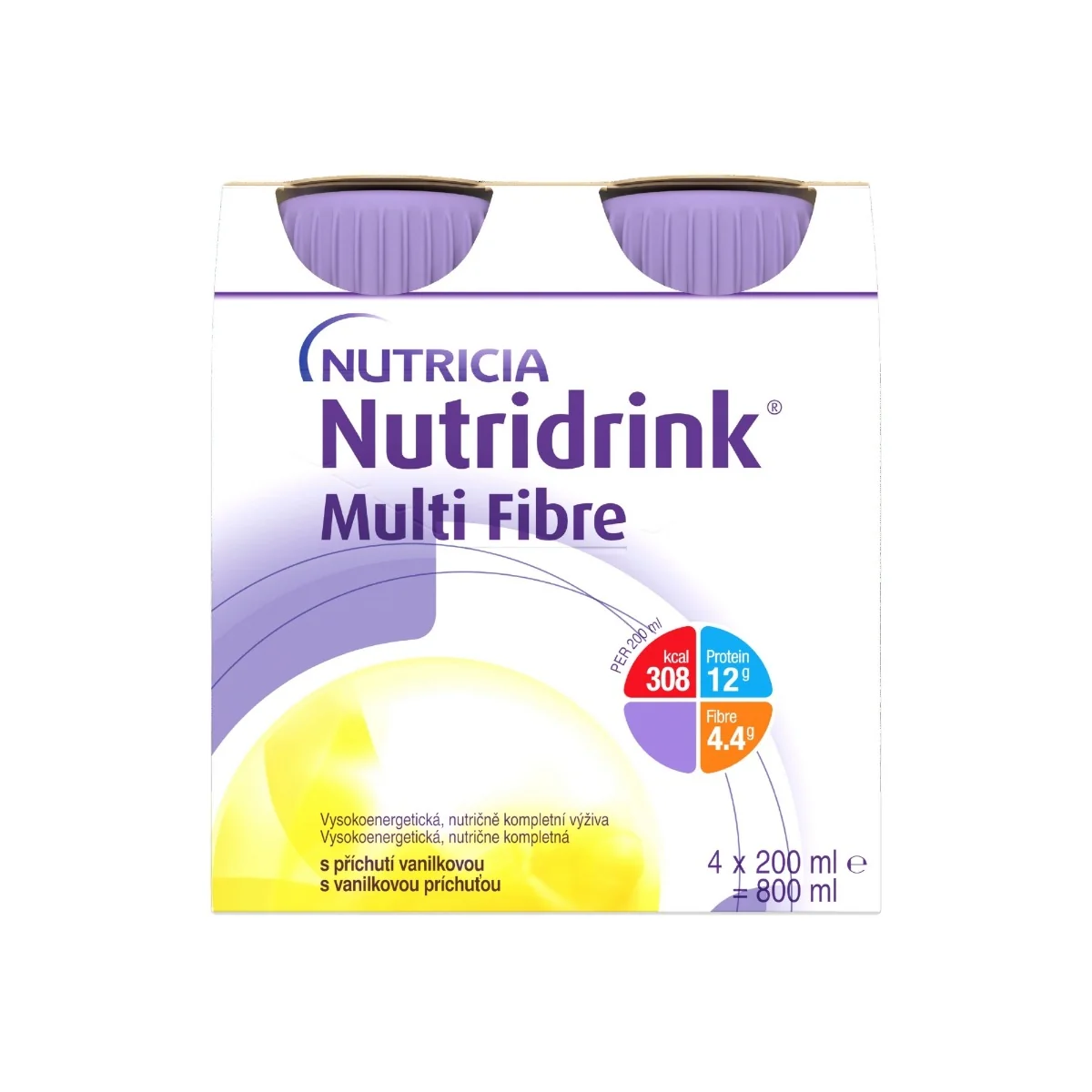 Nutridrink Multi Fibre vanilková príchuť 4×200 ml, nápoj na medicínske účely