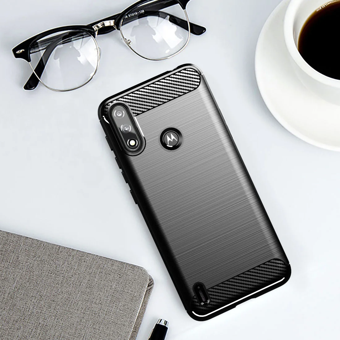 MG Carbon Case Flexible silikónový kryt na Motorola Moto E7i Power čierny