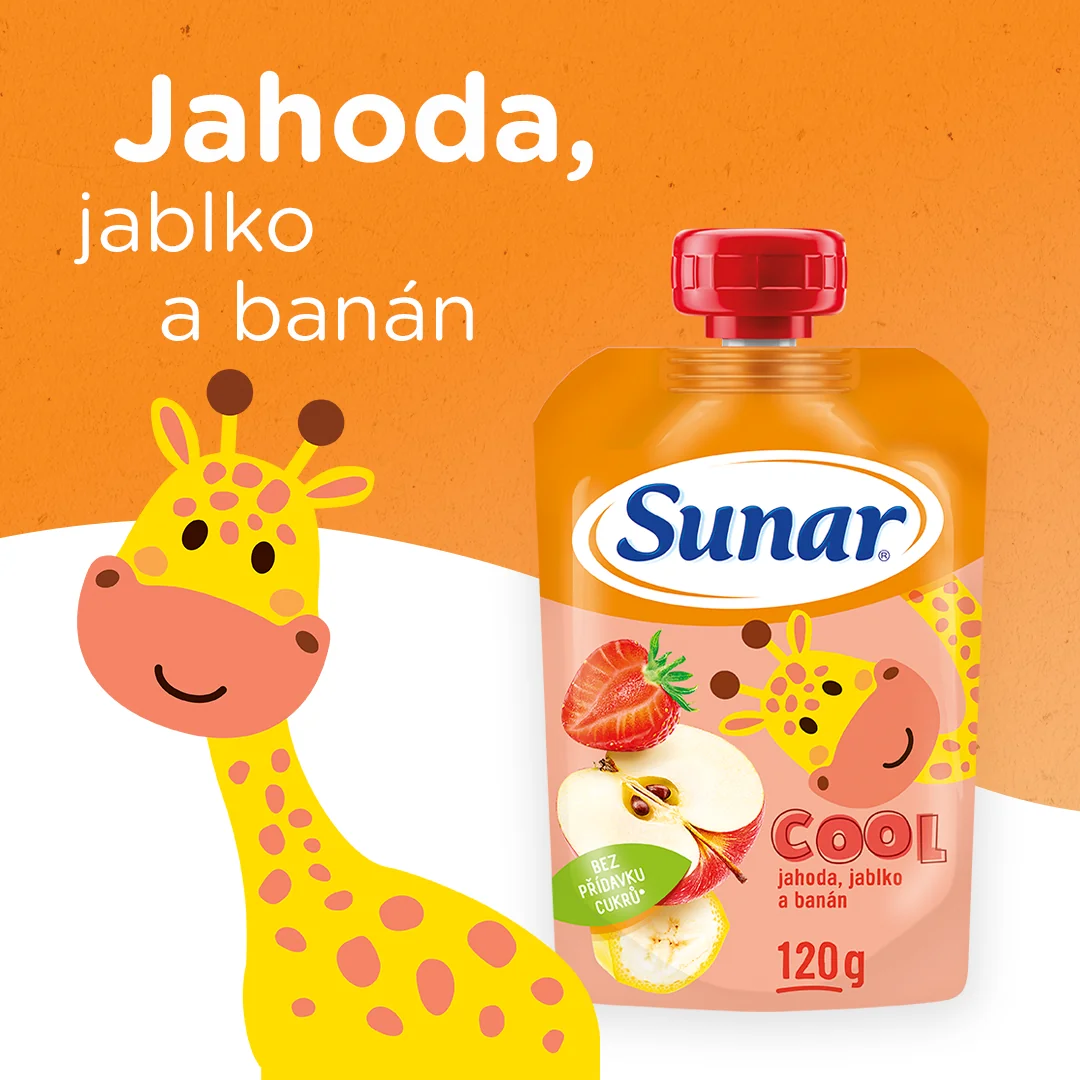 Sunar COOL ovocie Banán, Jahoda, Jablko 1×120 g, Banán, Jahoda, Jablko, 12m+