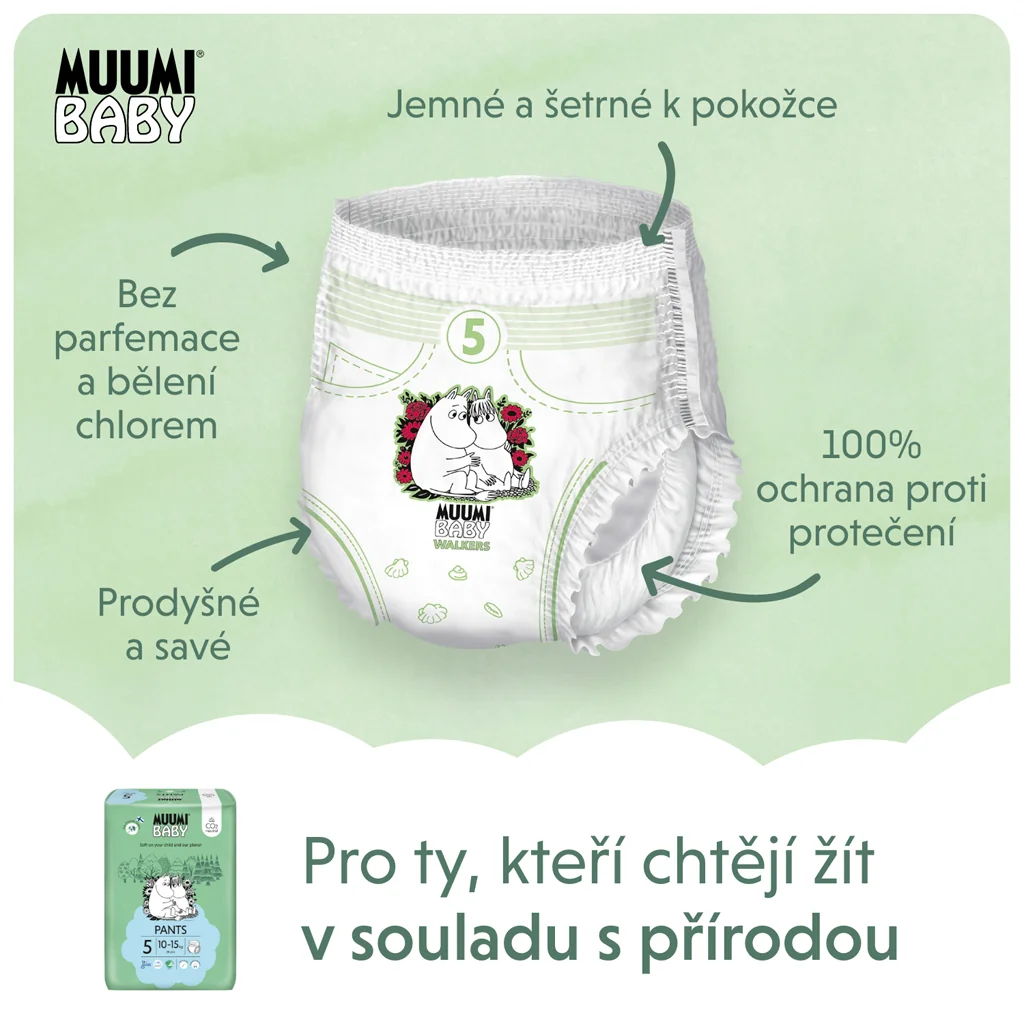 Muumi Baby Pants 5 Maxi+ 10-15 kg, nohavičkové eko plienky 38 ks 1×38ks, EKO plienkové nohavičky