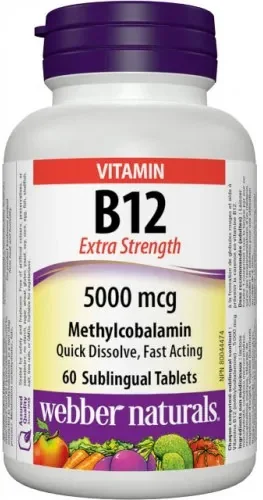 WEBBER NATURALS Vitamín B12 5000 mcg Methylcobalín 60 rozpustných tabliet pod jazyk