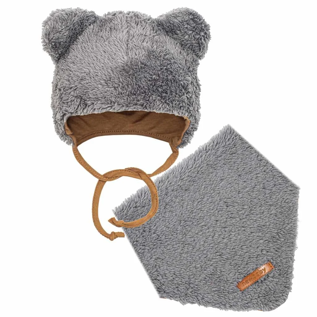 Zimná dojčenská čiapočka so šatkou na krk New Baby Teddy bear šedá 74 (6-9m), 20C49192