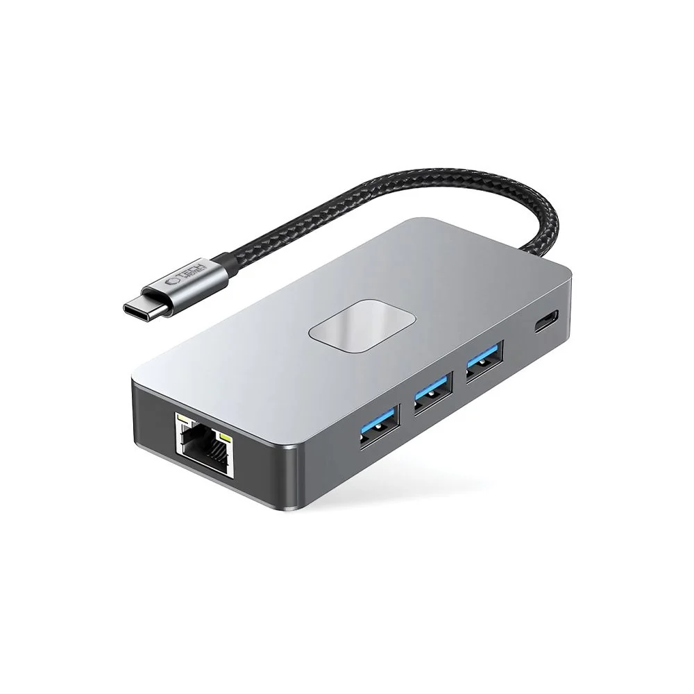 Tech-Protect HB05 HUB adaptér USB-C - 3x USB / HDMI 4K / SD / TF / USB -C 100W / RJ45, šedý