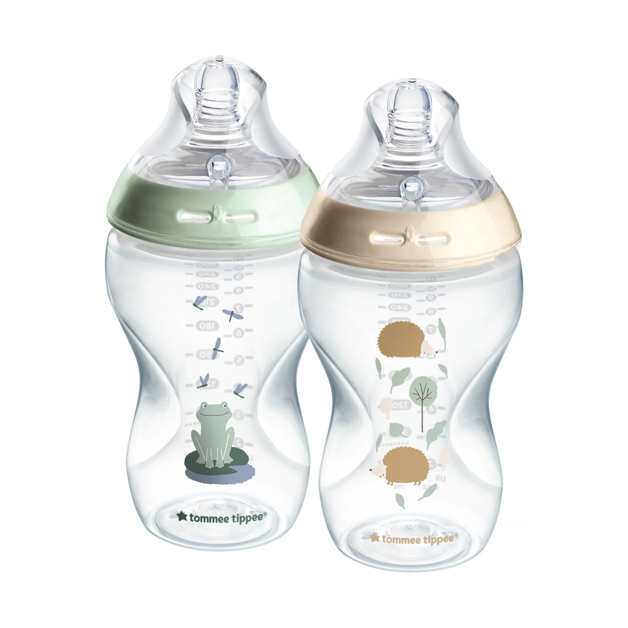 Tommee Tippee Natural Start Samosterilizačná Dojčenská Fľaša s ANTI-COLIC cumlíkom Stredný Prietok 340 ml 3m+, Ježko a Žabička 1×2 ks, dojčenská fľaša