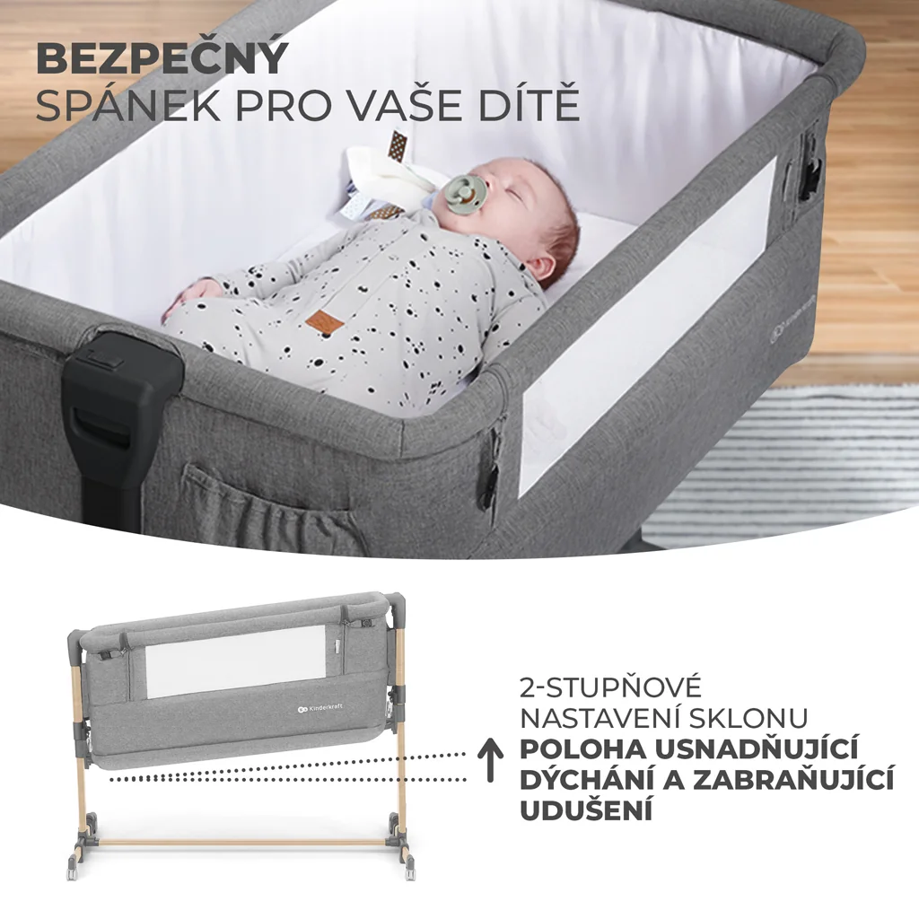 KINDERKRAFT Postieľka detská polohovateľná Neste grow Light Grey Full Wood 1×1 ks, polohovateľná postieľka