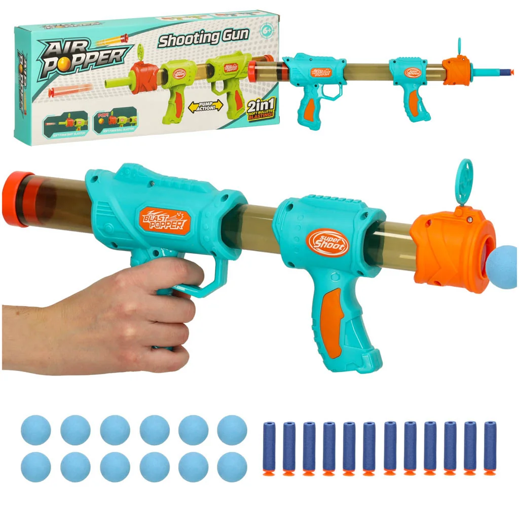 MG Air Popper Nerf 2in1 guľová pištol s nábojmi, modrá 