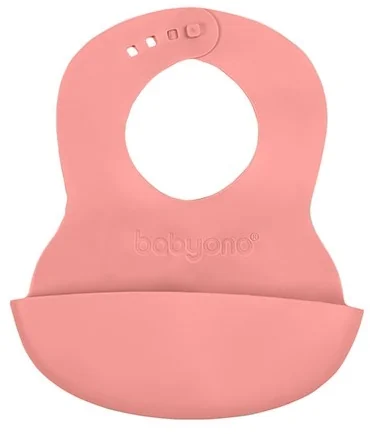 BABYONO Podbradník mäkký plastový s vreckom bez BPA pink 6m+