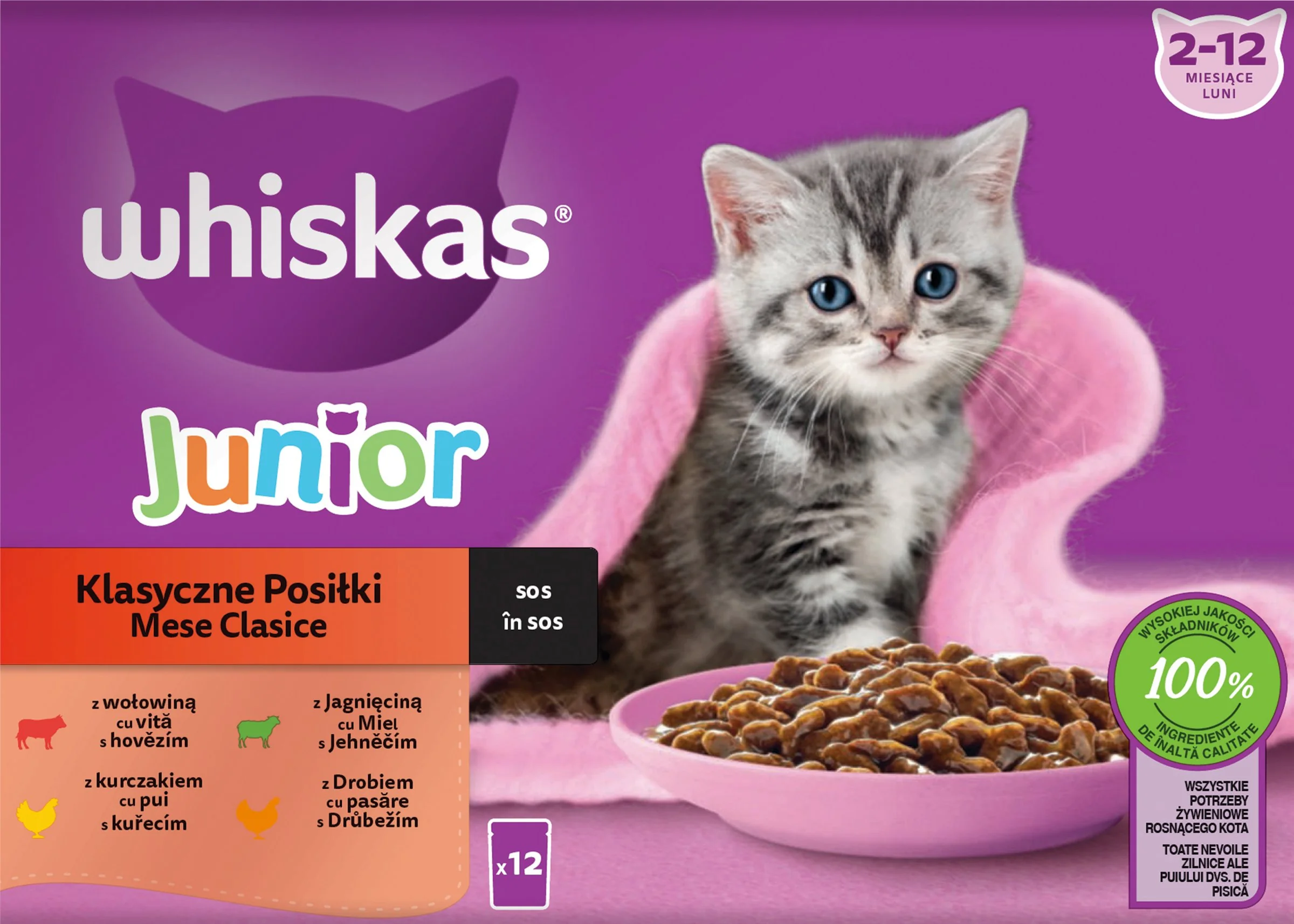 WHISKAS Kapsička Junior mixovaný výber v šťave 12pack