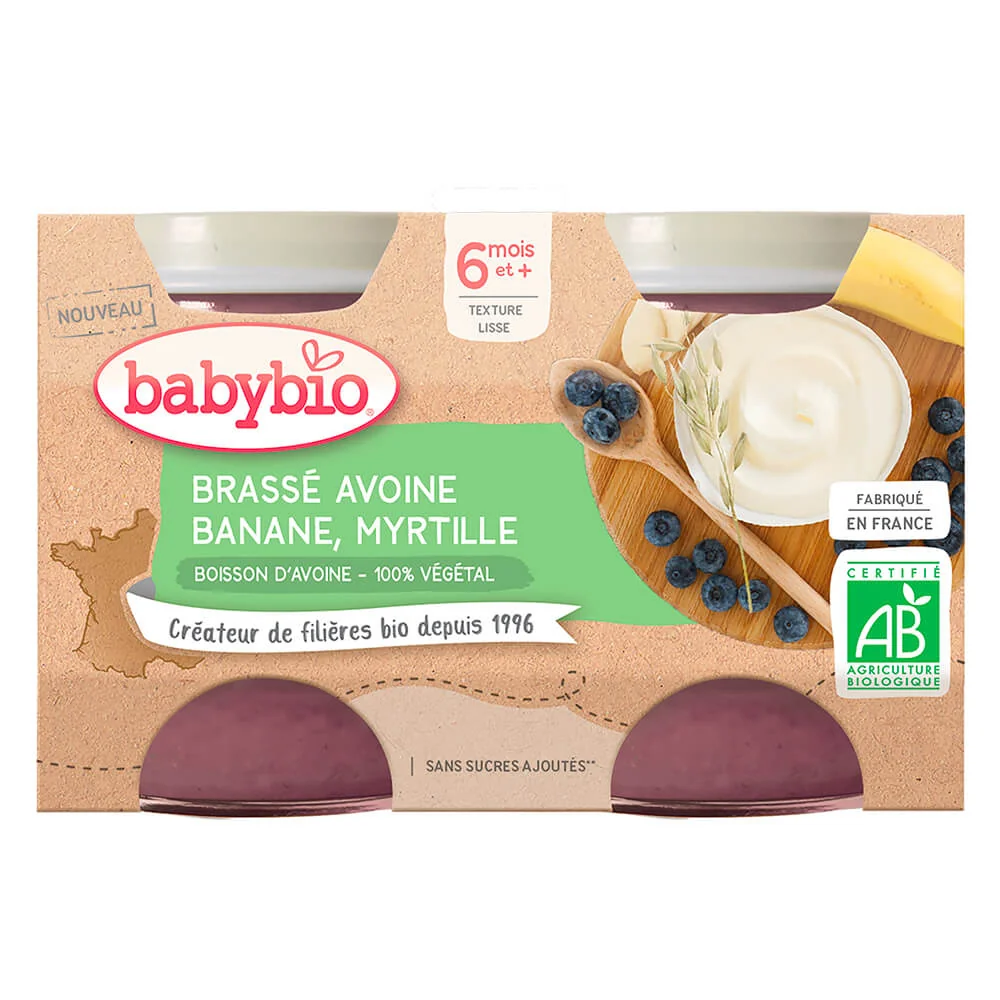 BABYBIO Brassé z ovseného mlieka banán čučoriedka 2x130 g