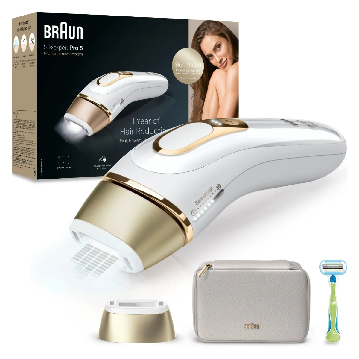 Braun IPL Silk·expert Pro 5, Odstraňovanie Chĺpkov v Pohodlí Domova, S Puzdro, 1 Hlavica, PL5052 1×1 ks, epilátor