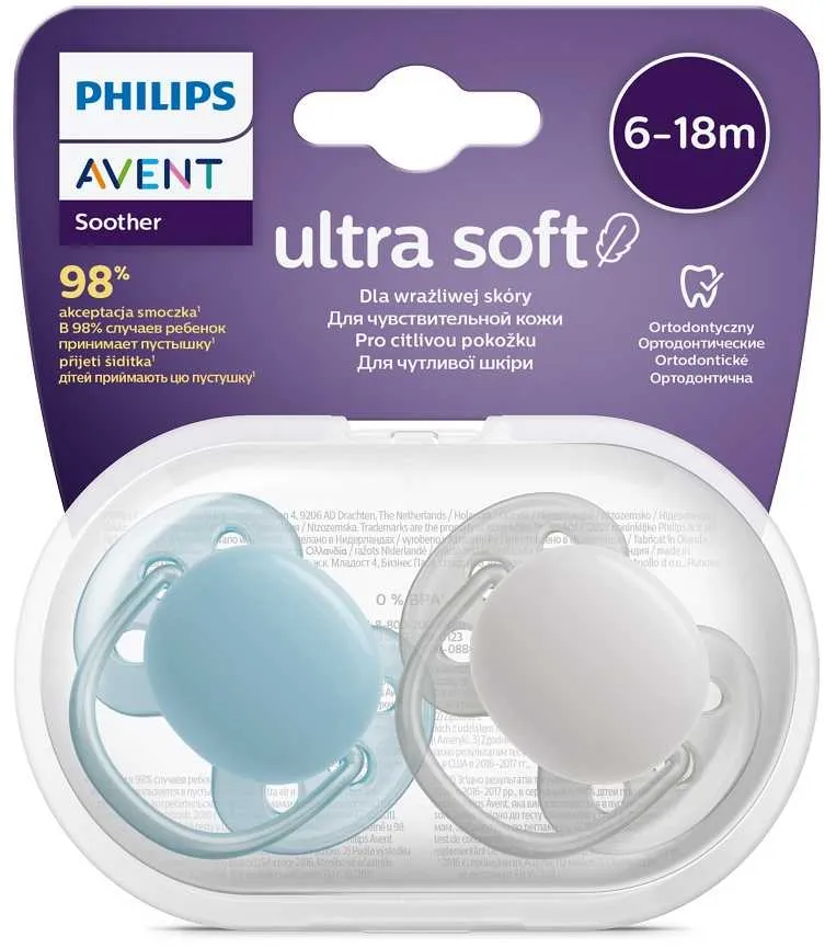 Philips AVENT Cumlík Ultrasoft Premium neutral 6-18m chlapec 2 ks 1×2 ks, cumlík