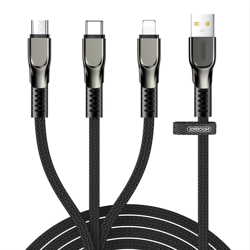 Joyroom 3in1 kábel USB - Lightning / Lightning / USB-C 3.5A 1.3m, čier ny