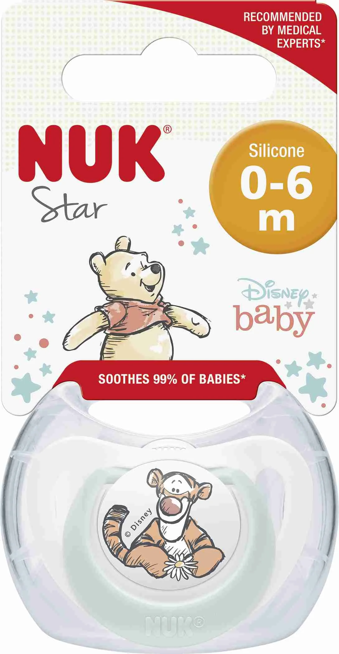 NUK Cumlík Star DISNEY Macko Pú 0-6m. box 1×1ks, cumlík, 0-6m