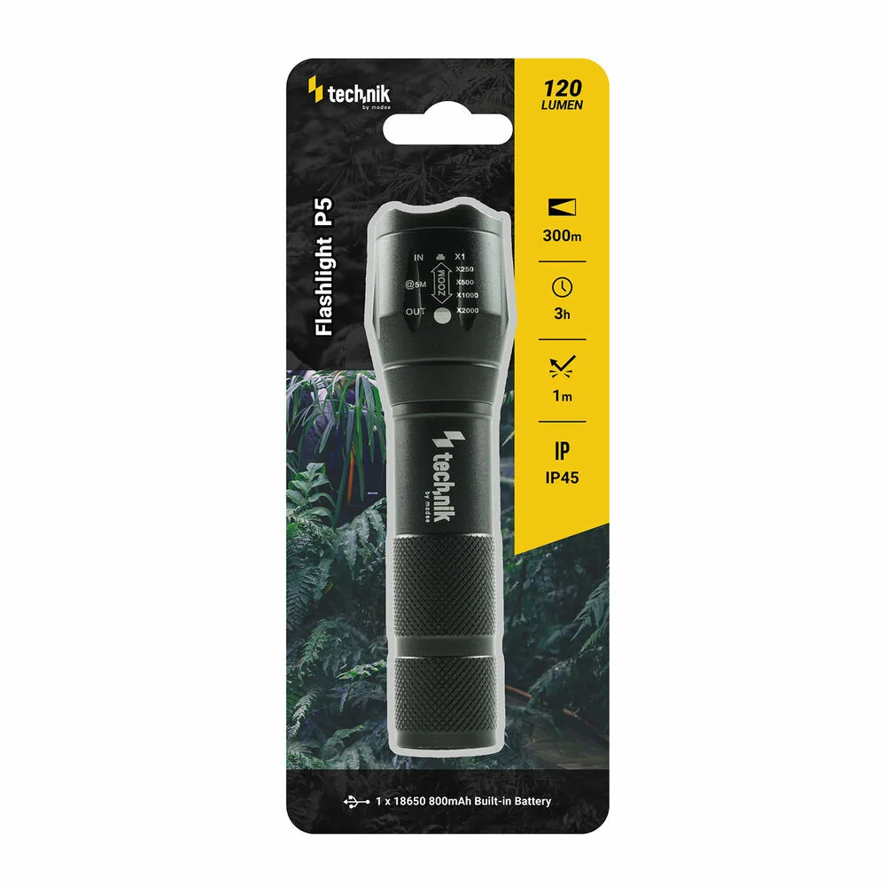 Technik MT-P5 Flashlight svietidlo (1x18650 800mAh), XPE LED, micro-USB, stroboskop, SOS 