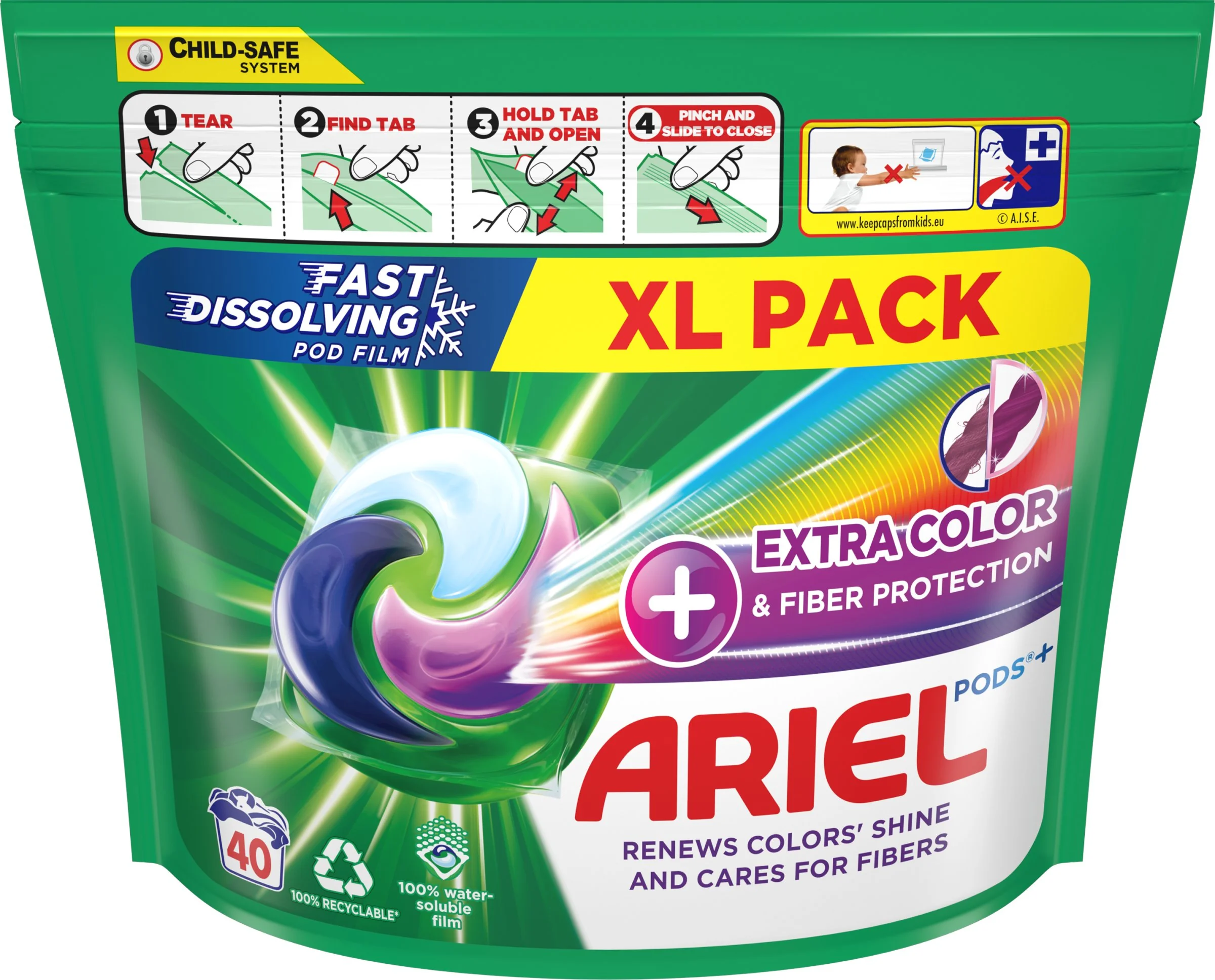 Ariel All-in-1 PODS Complete fiber protection, Gélové Kapsuly Na Pranie, 40 Praní