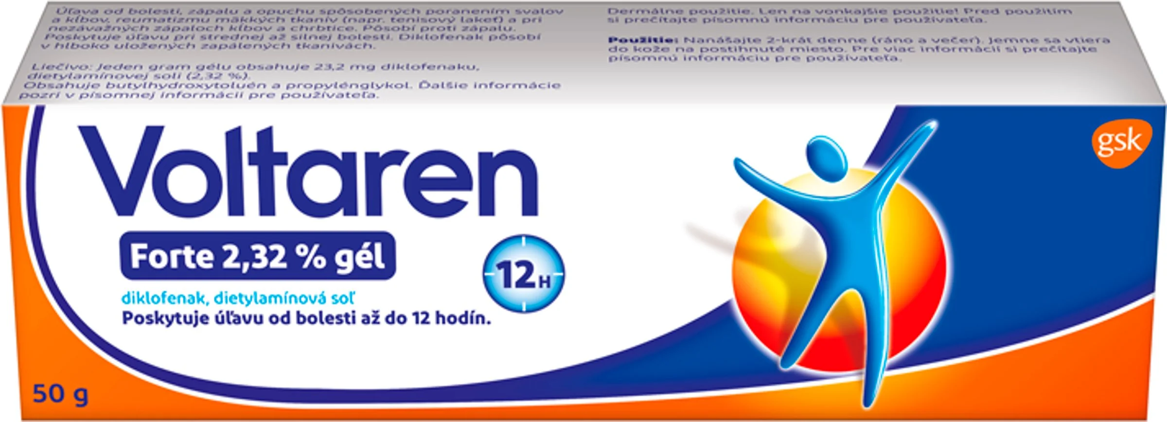 Voltaren Forte 2,32% gél 1x50 g, gél s diklofenakom na bolesť chrbta, svalov a kĺbov