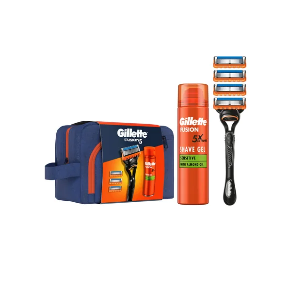 Gillette Darčeková Súprava: Fusion Holiaci Strojček + Fusion Gél 200 ml + taška