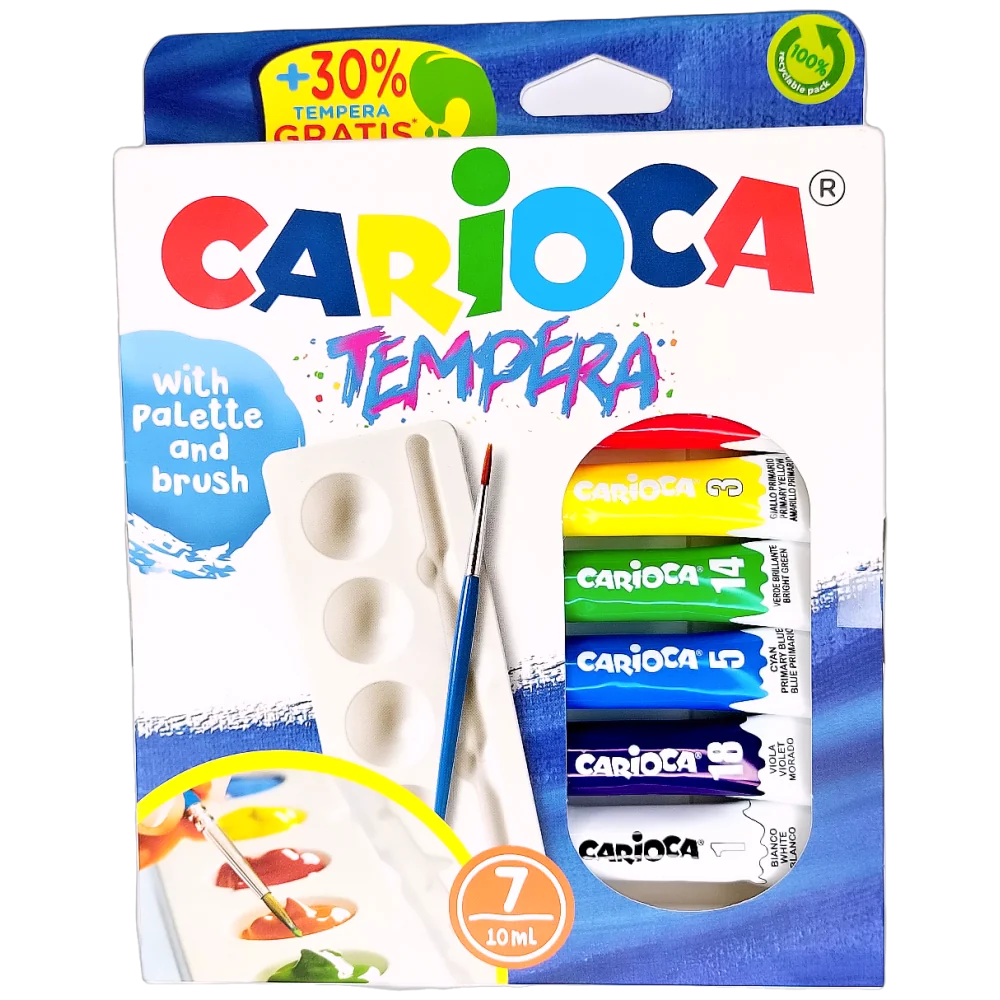 Temperové farby Carioca 10 ml 7 ks + paleta + štetec zdarma-CARIOCA + Magické popisovače- fixky 10 ks-CARIOCA 