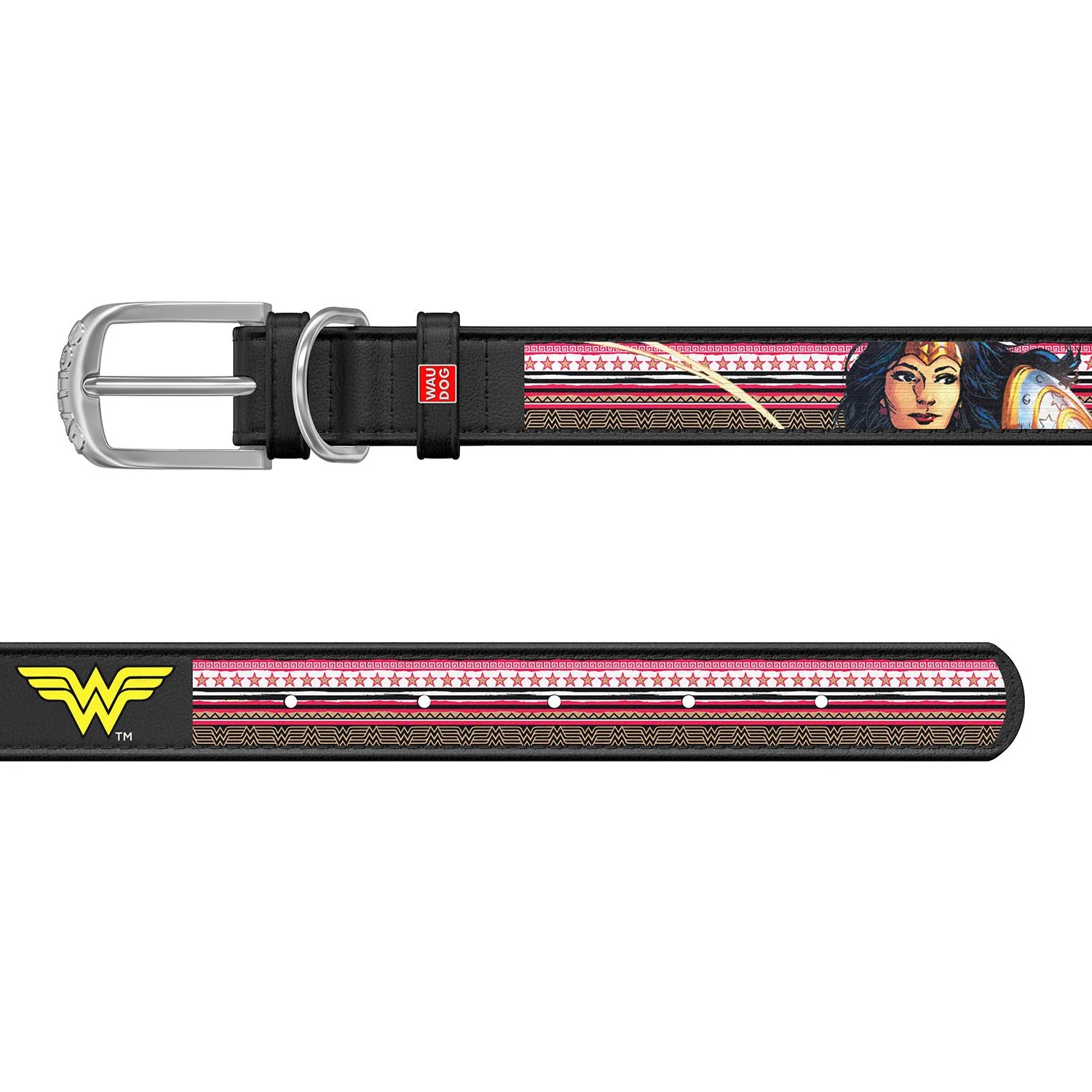 Kožený obojok Wonderwoman DC COMICS čierny, Obvod krku: 37-48 cm, širka: 25 mm 