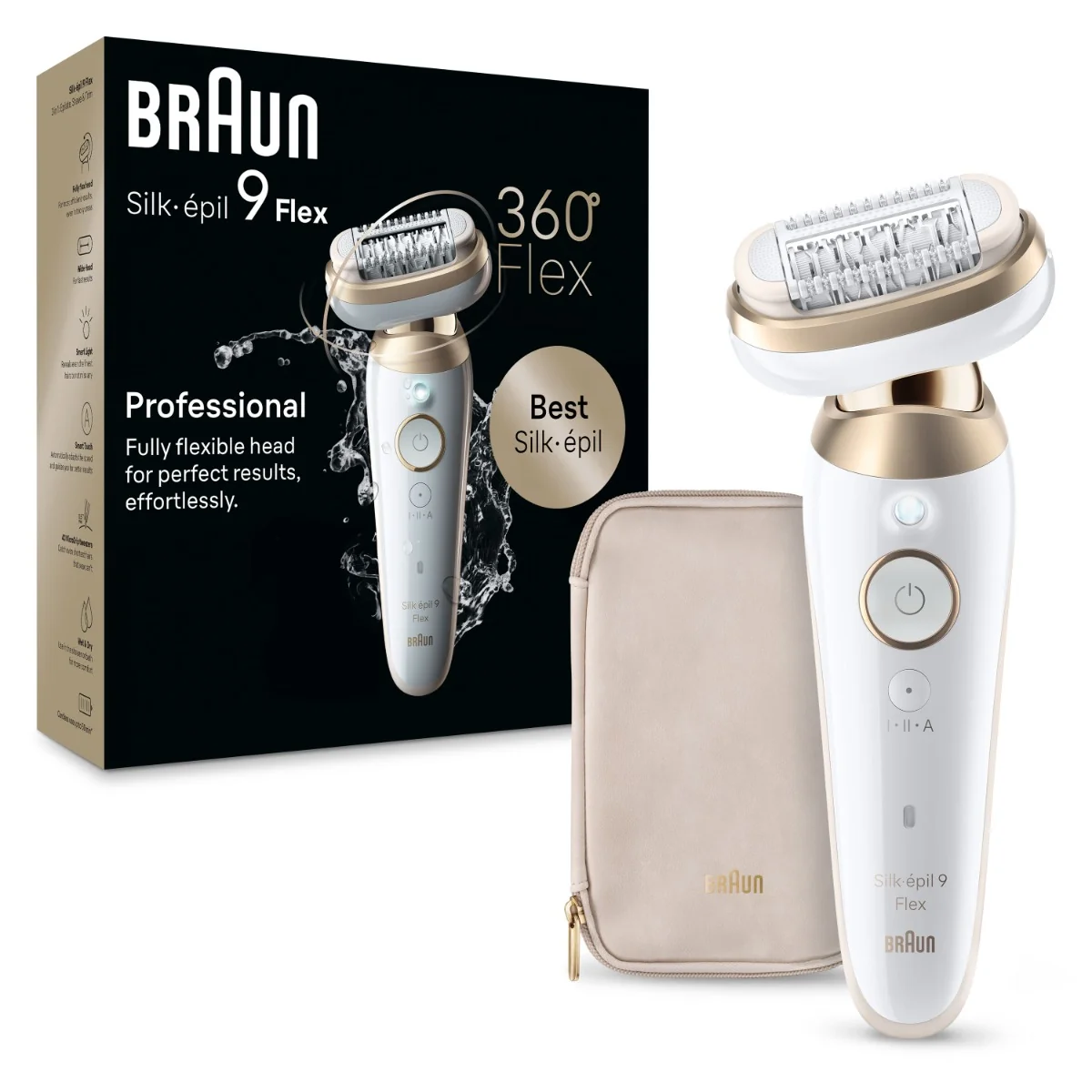 Braun Silk-épil 9 Flex, Epilátor na Odstraňovanie Chĺpkov, 9-011 3D, Biela/Zlatá