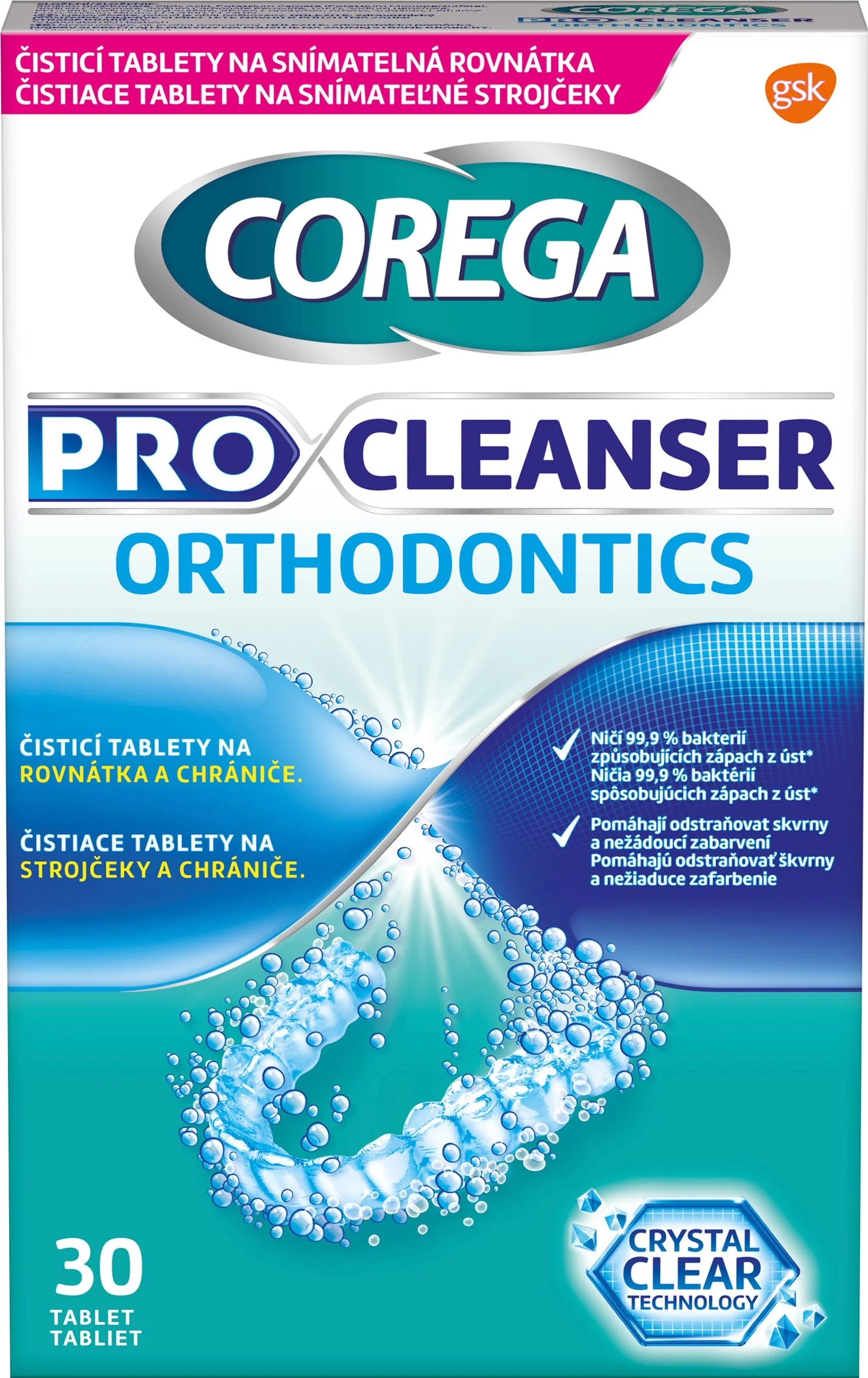 COREGA PRO CLEANSER ORTHODONTICS 1x30 ks, čistiace tablety pre ortodontické pomôcky