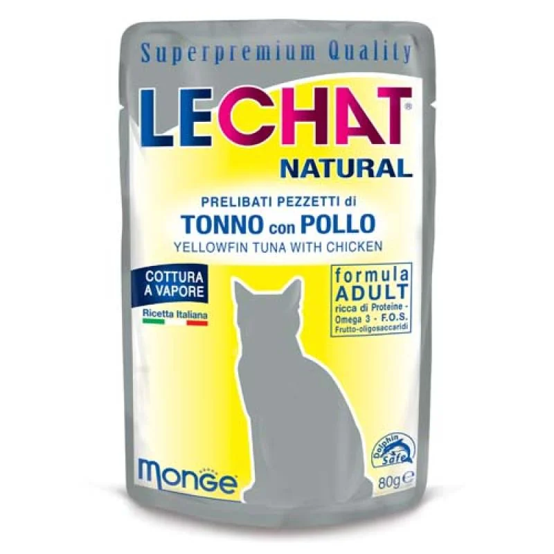 MONGE LECHAT NATURAL Tuniak a kura 80g superprémiová kapsička pre dospelé mačky