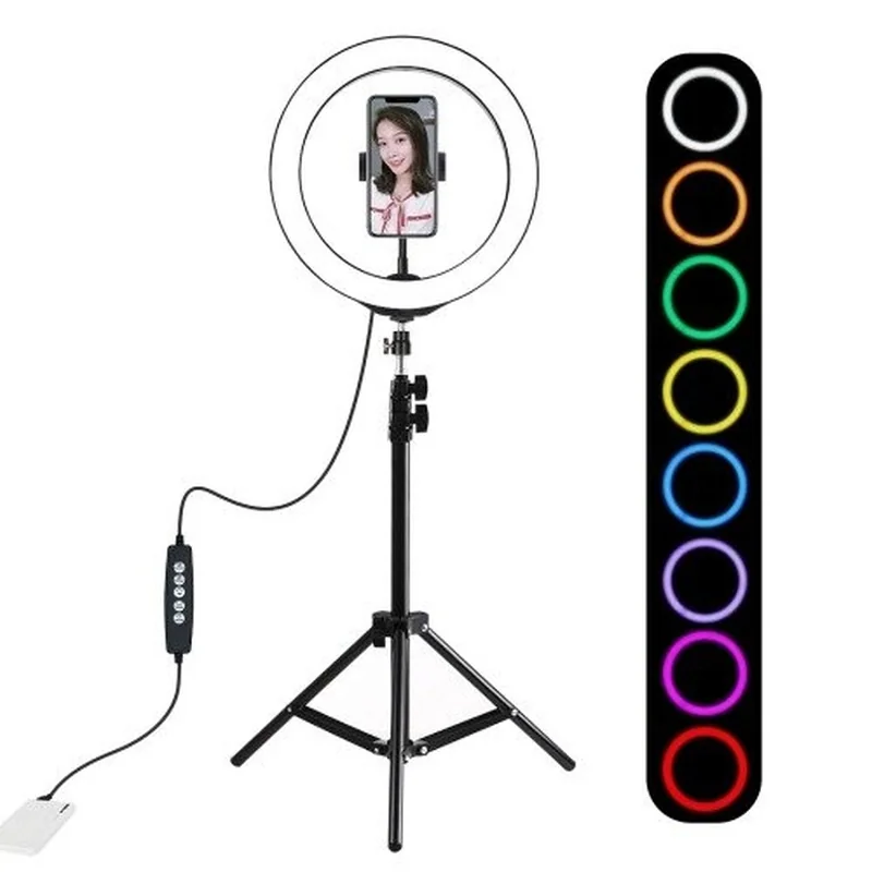 PULUZ RGB Selfie Ring kruhové LED svetlo + statív, čierne 