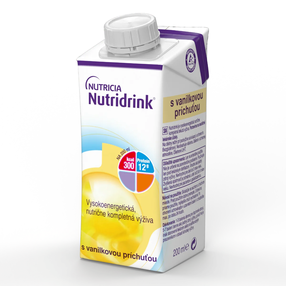 Nutridrink s vanilkovou príchuťou 4x200 ml, nápoj na medicínske účely