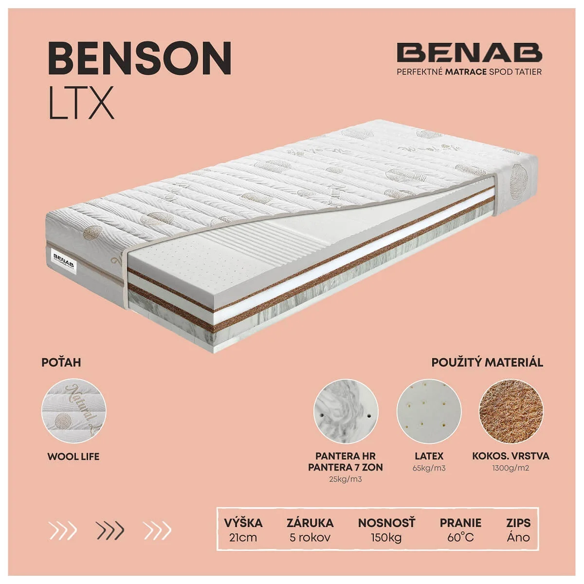 Benab Benson LTX H4 / H5 140 x 200 cm Latexový matrac