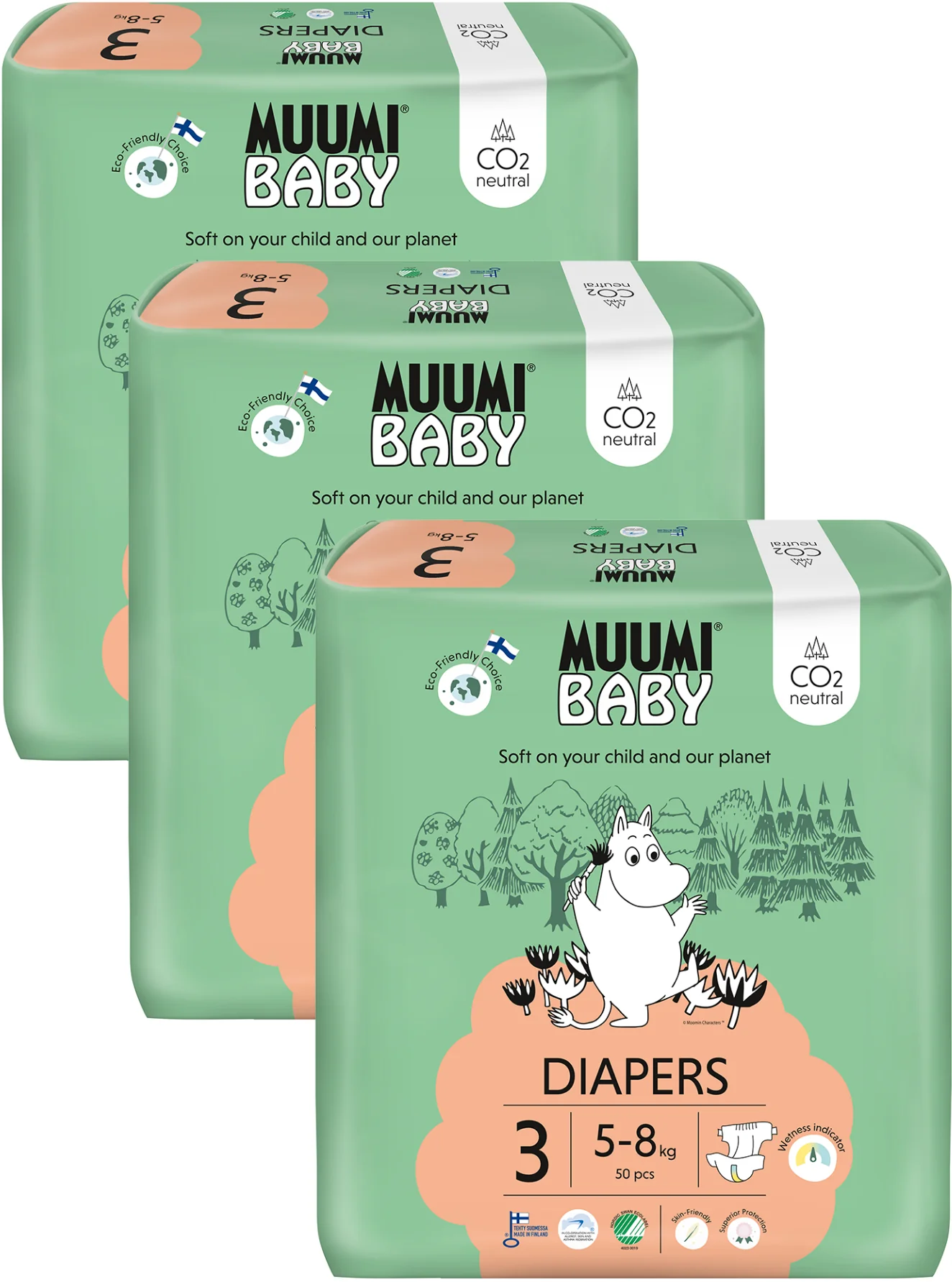 Muumi Baby 3 Midi 5-8 kg, mesačné balenie eko plienok 1×150ks, EKO plienky