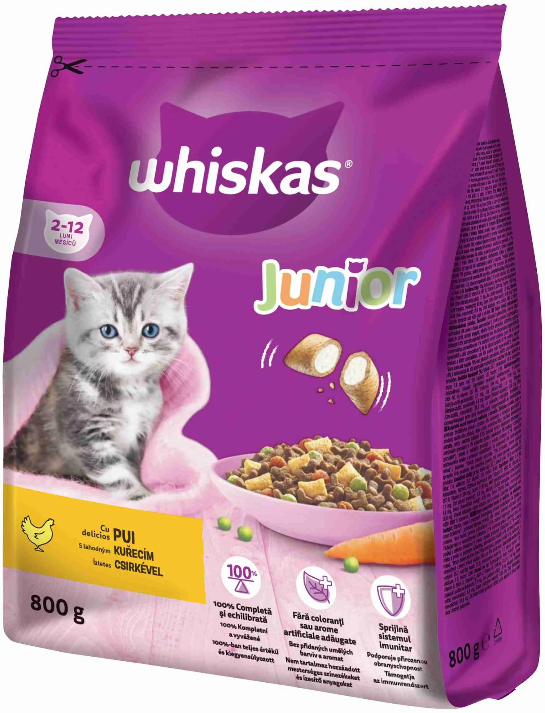 WHISKAS Granule Junior s Kuracím 800g 1×800g, granule pre mačky