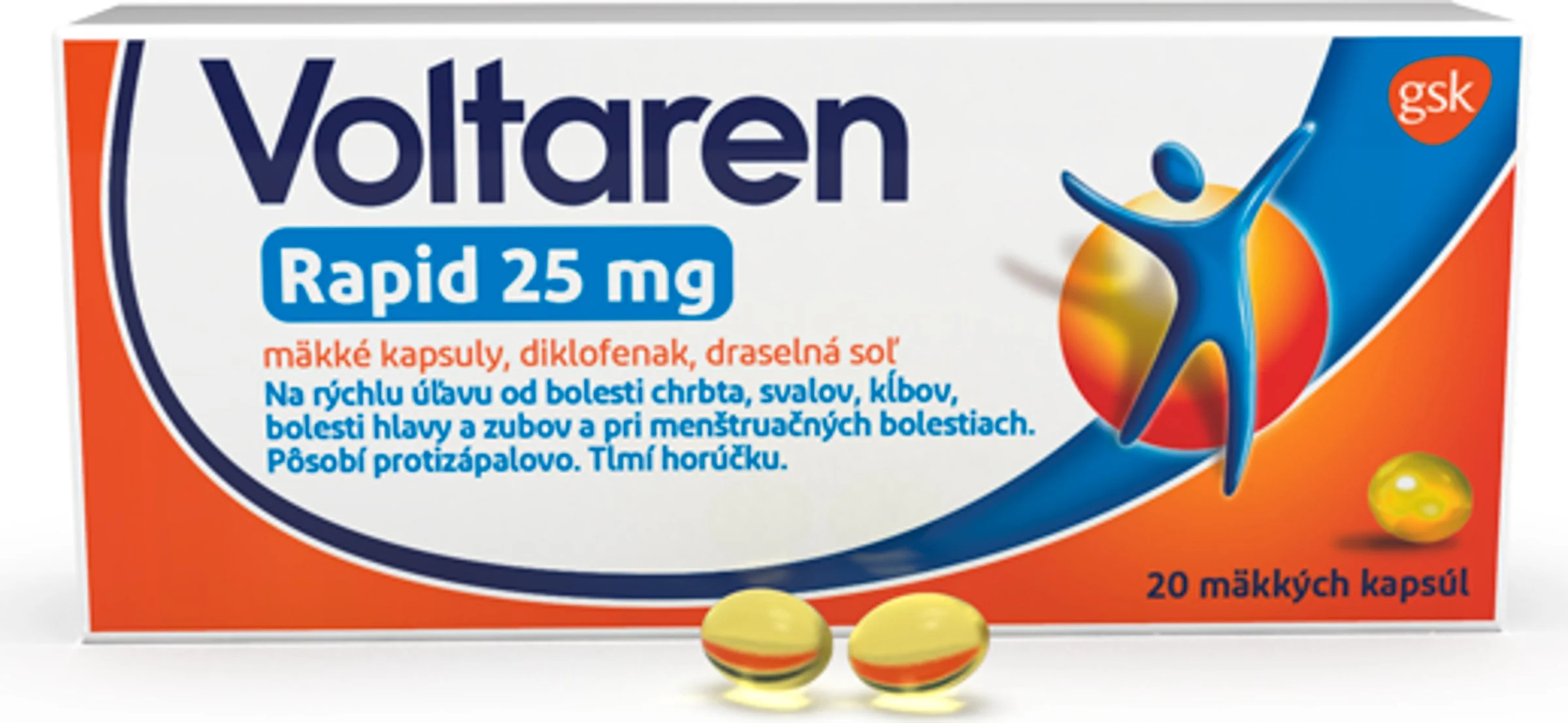 Voltaren Rapid 25 mg mäkké kapsuly 1x20 cps, rýchla uľava od bolesti s protizápalovým účinkom