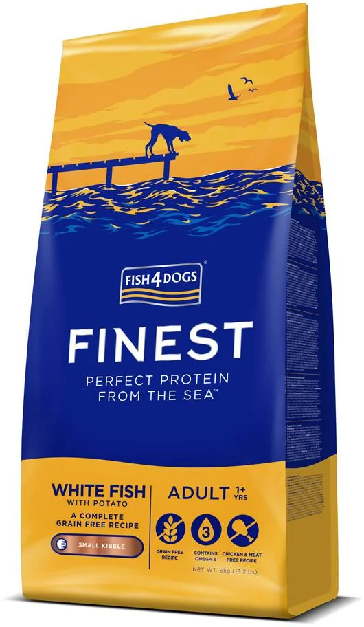 FISH4DOGS Granule malé pre dospelých psy Finest biela ryba so zemakmi 6kg, 1+ 1×6000 g, granule pre dospelé psy