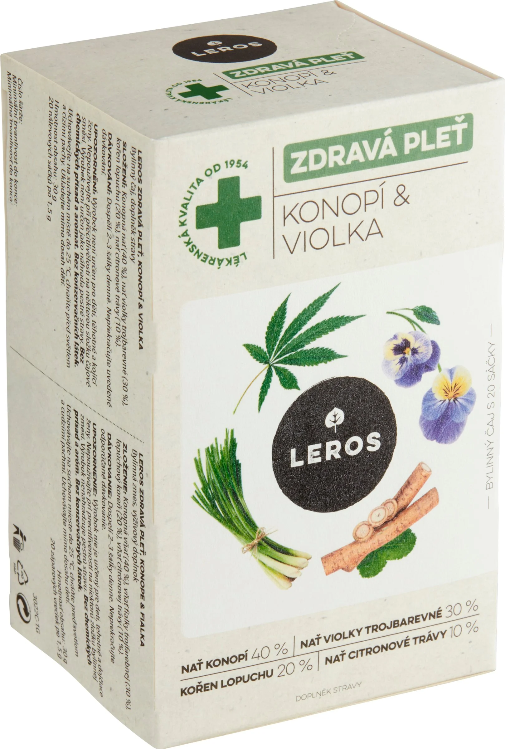 LEROS ZDRAVÁ PLEŤ Konope & Fialka 20×1,5 g, bylinný čaj