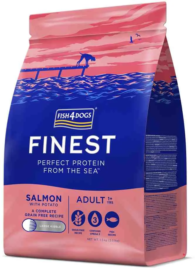 FISH4DOGS Granule malé pre dospelých psy Finest losos so zemiakmi 1,5kg, 1+ 1×1500 g, granule pre dospelé psy