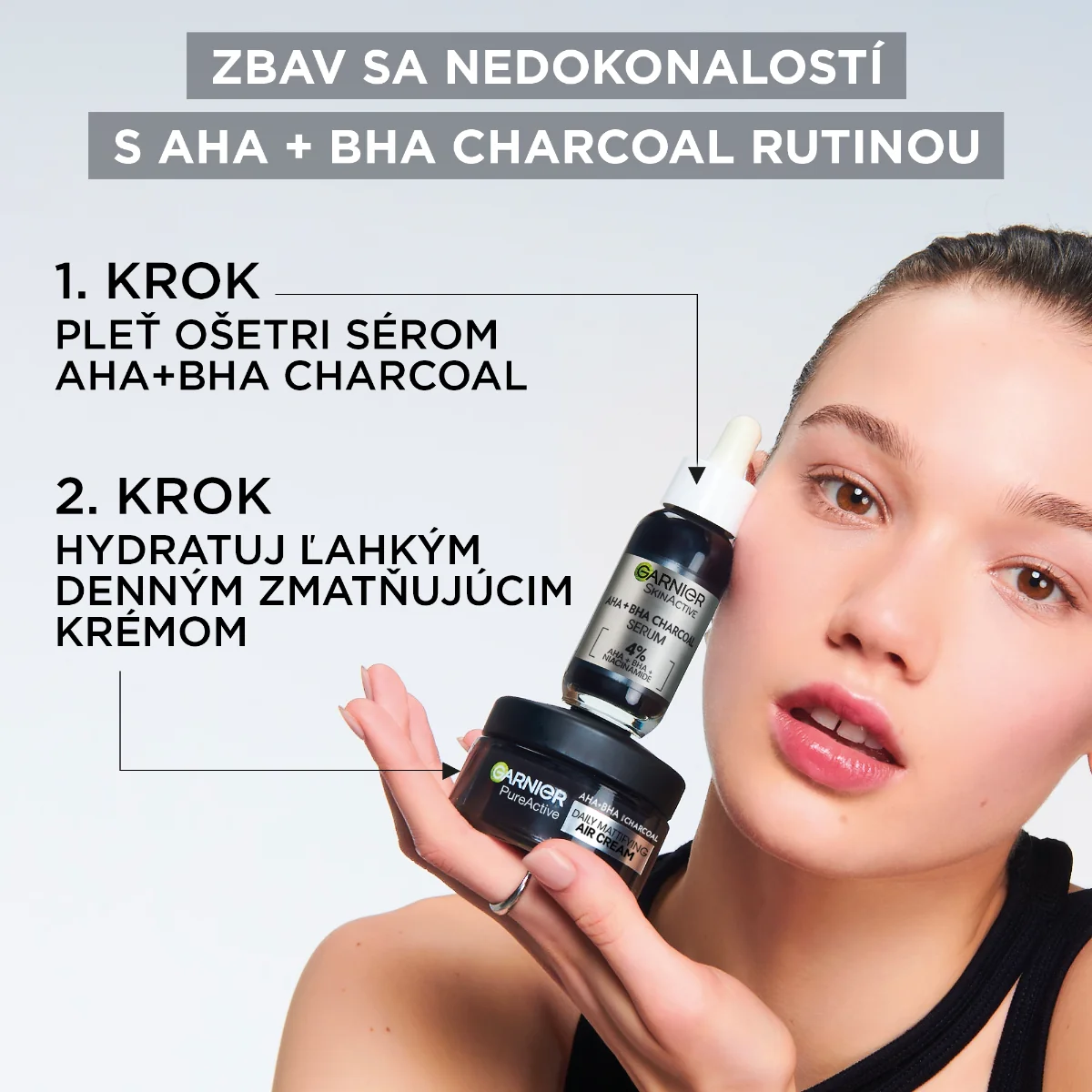 Garnier Pure Active AHA + BHA ľahký denný zmatňujúci krém 3v1 s aktívnym uhlím 1×50 ml, denný krém