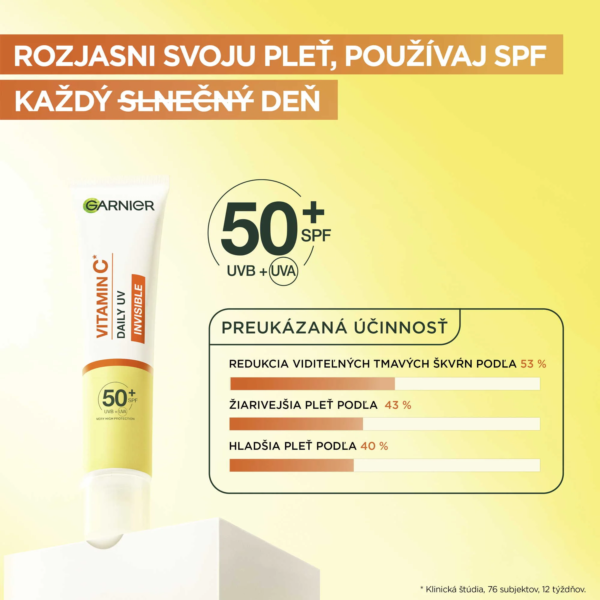 Garnier Skin Naturals Vitamin C denný rozjasňujúci UV fluid SPF 50+ invisible 1×40 ml, rozjasňujúci UV fluid