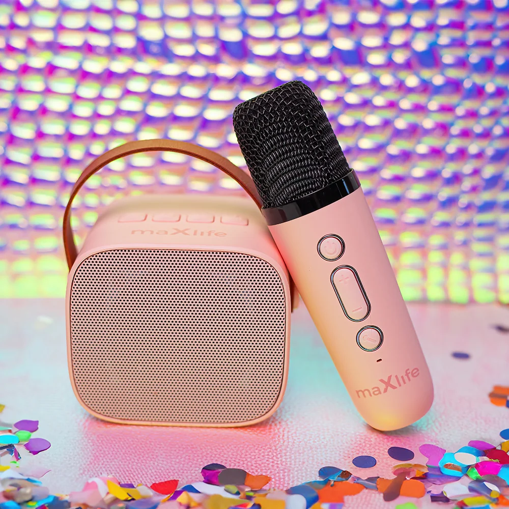 Reproduktor prenosný BLUETOOTH MAXLIFE MXKS-100 PINK +1 mikrofón karaoke 6W 