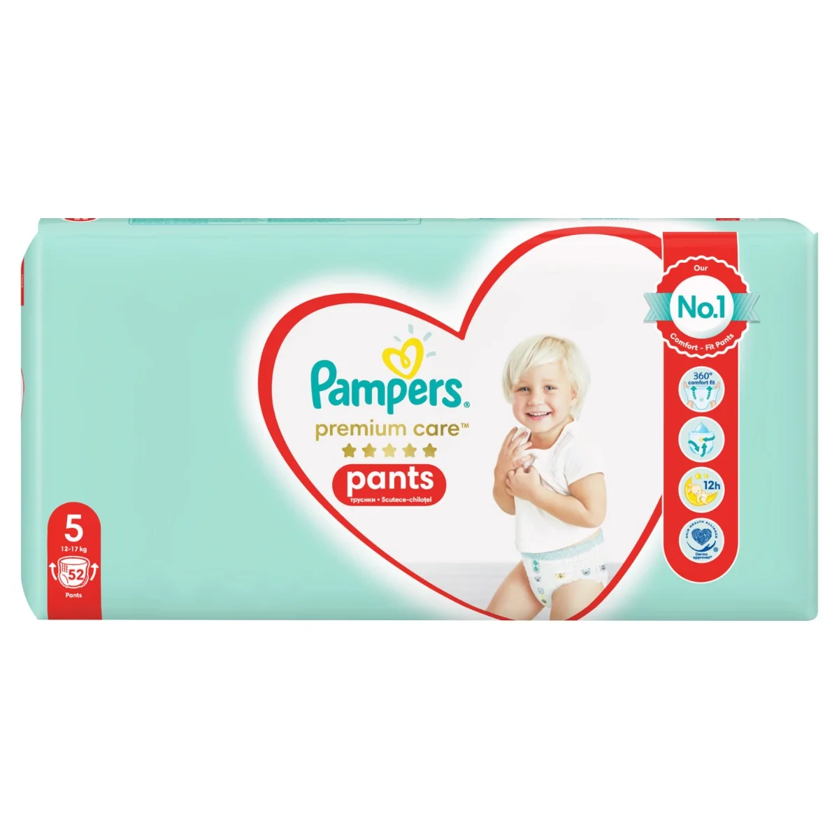 Pampers Premium Care plienkové nohavičky veľkosť 5, 52 ks, 9kg-17kg 1×52 ks, plienkové nohavičky