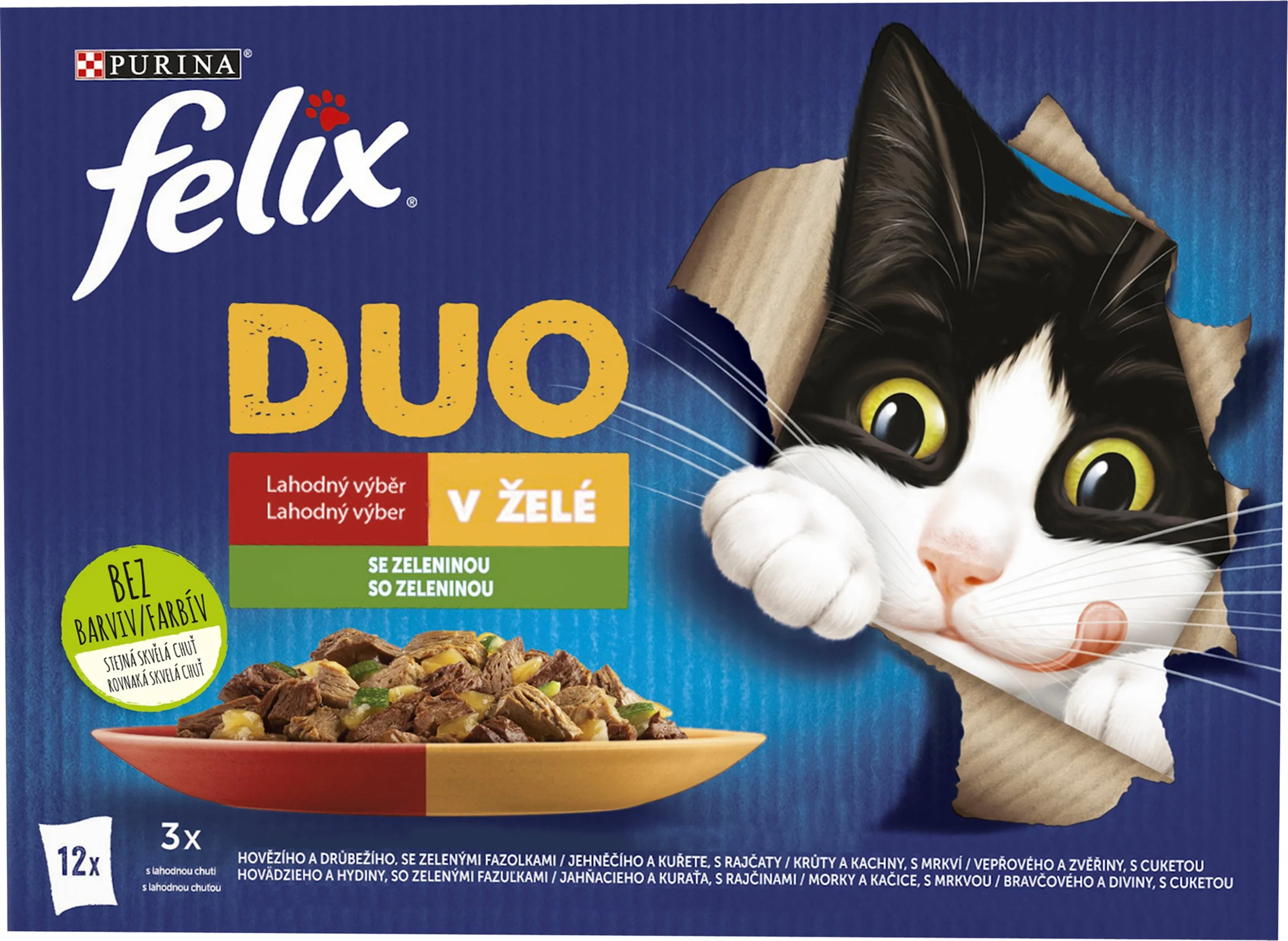 FELIX Fantastic Multipack 6(12x85g) hovädzie a hydina so zel. fazuľ./ jahňacie a kura s rajčinami/ morka a  kačica s mrkvou v želé