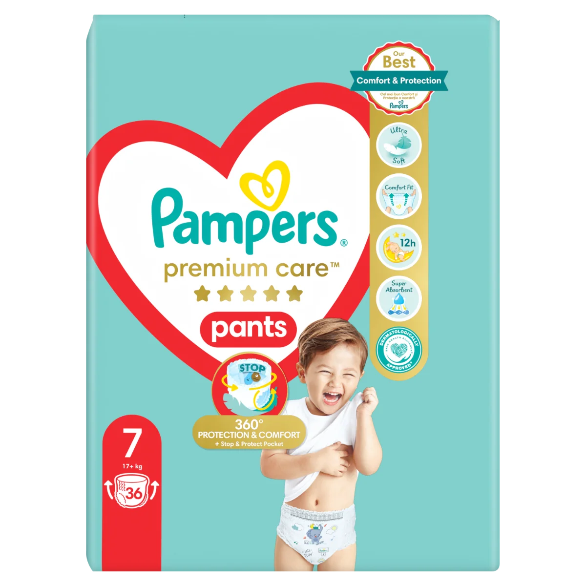 PAMPERS PREMIUM CARE PLIEN.NOHAVICKY V.7 17KG 36KS 1×36 ks, plienkové nohavičky vo veľkosti 7