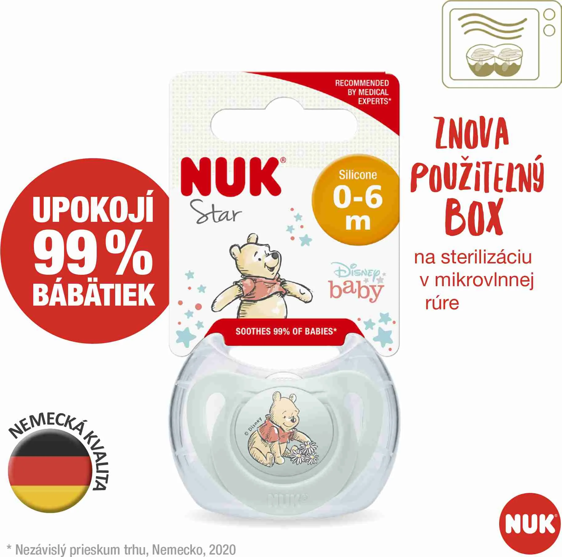 NUK Cumlík Star DISNEY Macko Pú 0-6m. box 1×1ks, cumlík, 0-6m