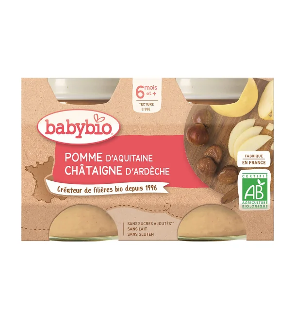 BABYBIO Jablko s gaštanovým pyré (2x 130 g) - ovocný príkrm