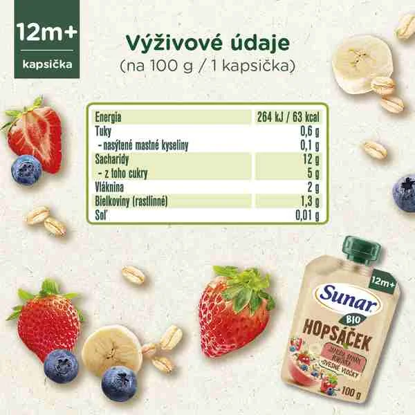 SUNAR BIO HOPSACEK jahoda, banán, čučoriedka, ovos 1×100 g, ovocný príkrm