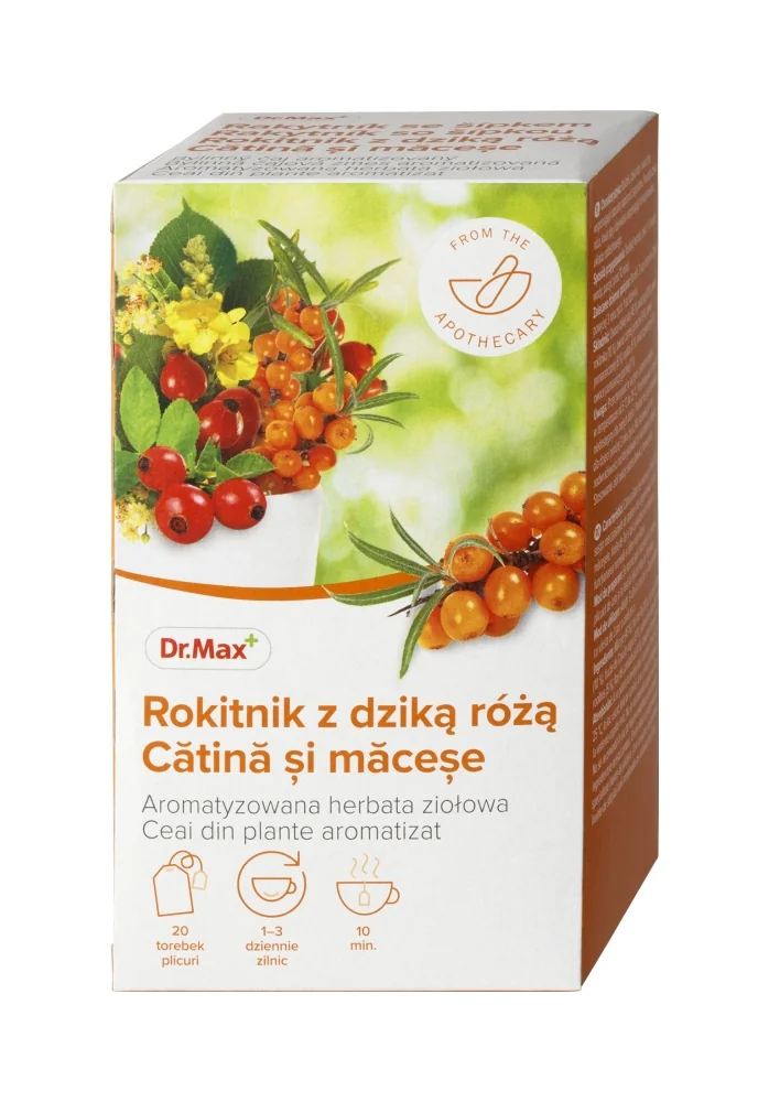 Dr. Max Rakytník so šípkou 1×30 g, bylinná čajová zmes aromatizovaná, nálevové vrecúška 20×1,5 g