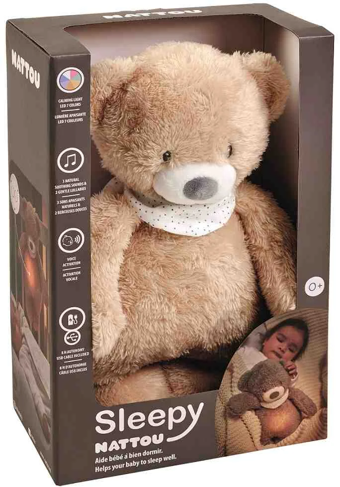 NATTOU Uspávačik plyšový hudobný so svetielkom a senzorom plaču 4v1 Sleepy Bear Pale Brown 0m+ 1×1 ks, uspávačik