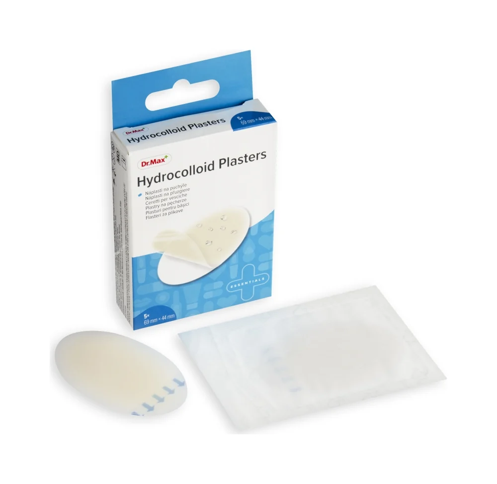 Dr. Max Náplasti Hydrocolloid 1×5 ks, hydrokoloidné náplasti na pľuzgiere, 69 mm × 44 mm