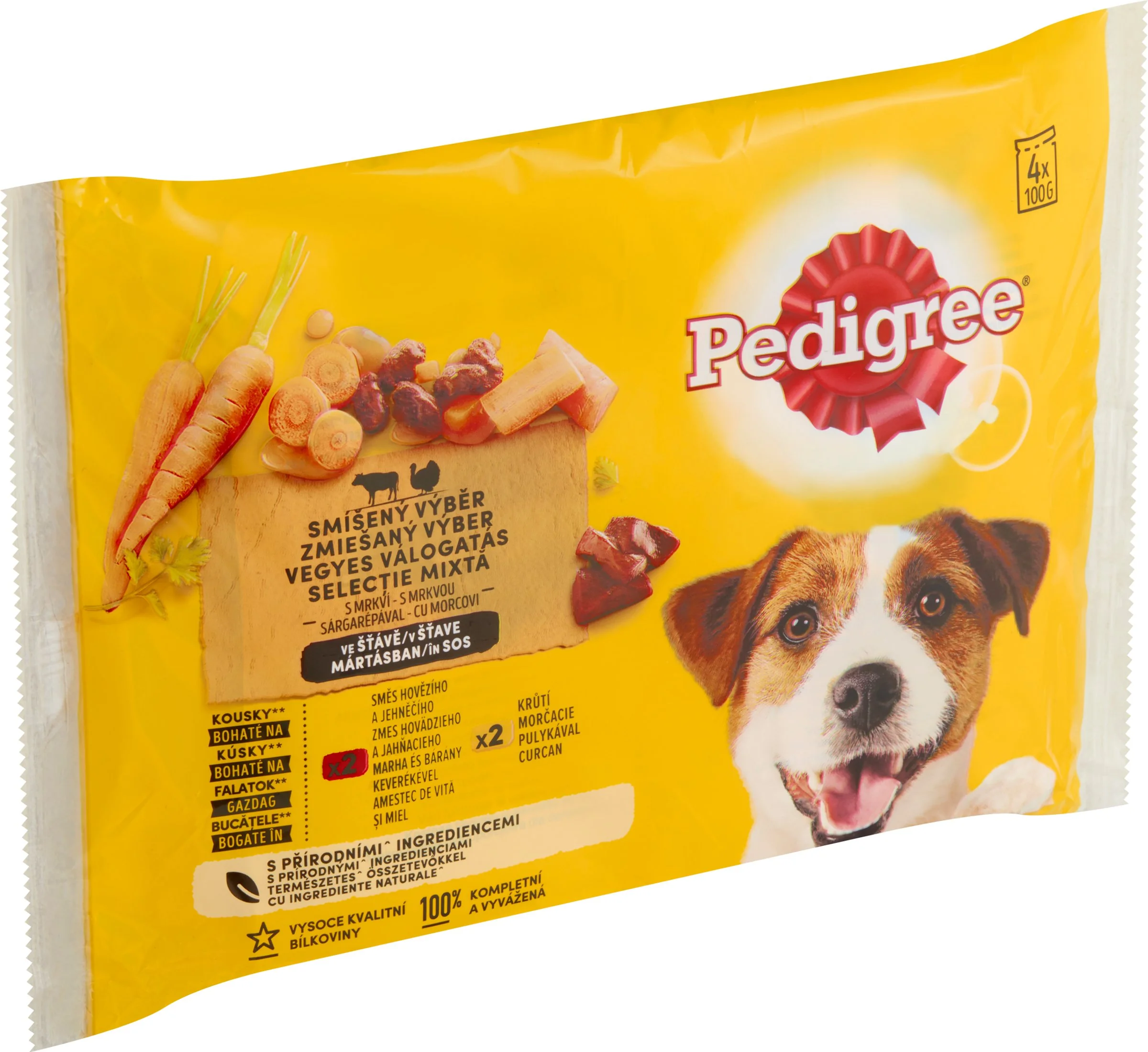 PEDIGREE Kapsička s hovädzím, jahňacím a močacím v šťave 4pack 4×100 g, kapsička pre psy